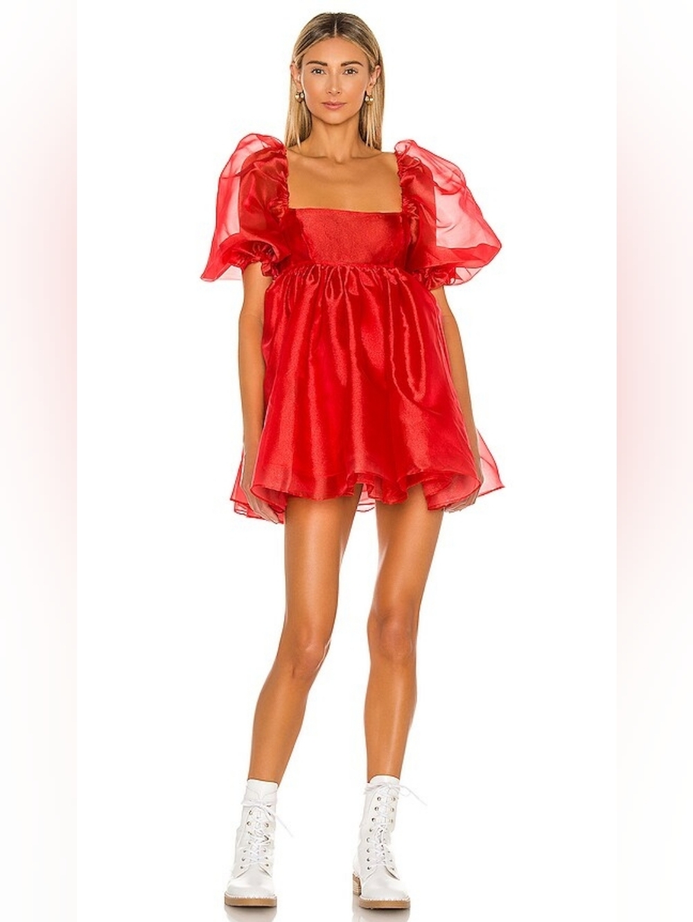 Selkie The Puff Dress in Winter Red in Size S